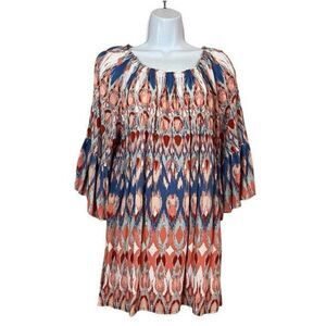 Ali Miles Multicolor Artsy 3/4 Bell Sleeve Pullover Blouse Abstract Large